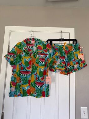Ban.do Multicolor Fruit Tropical Watermelon Shirt Short Pajama Set NWT NEW